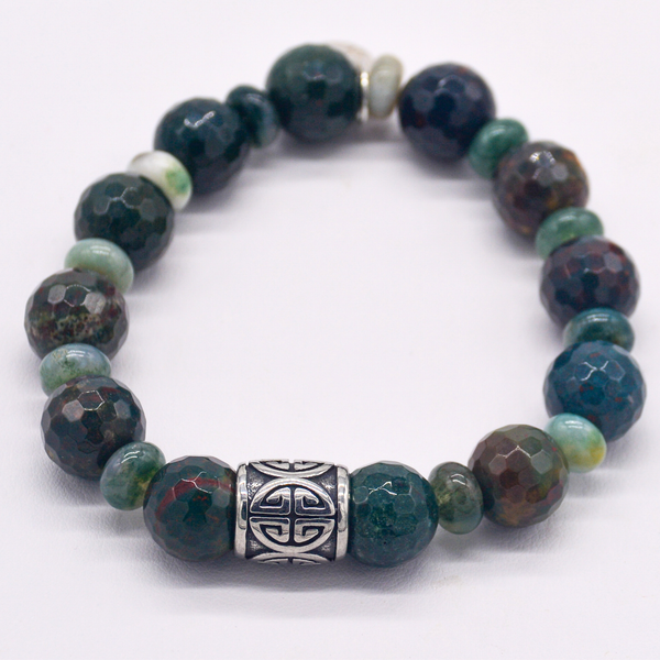 Happy Warrior Bloodstone & Indian Agate  Stretch Bracelet